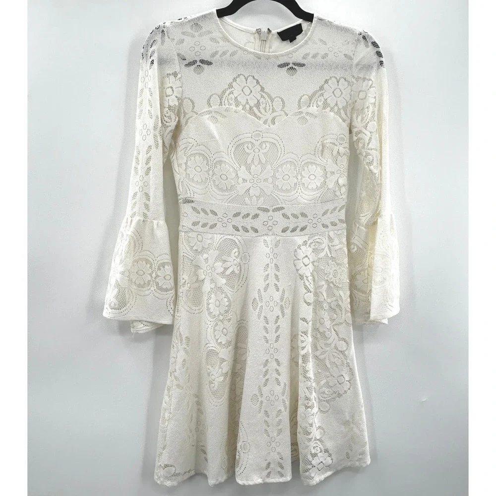 Topshop Ivory Lace Bell Sleeve Dress Size 4 Boho Cottagecore‎ Coquette Whimsical
